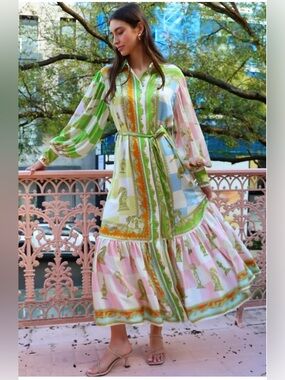 ALEMAIS Paisley Maxi Dress in Green & Pink Size 6 Gently used.